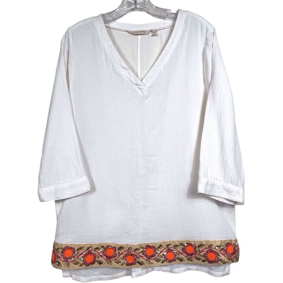 Soft Surroundings Cotton Gauze Embroidered Tunic Top White Size Medium - Picture 2 of 16